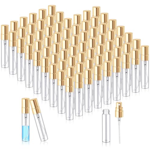 Mini Spray Bottles 50 Pcs 5ml Refillable Perfume Atomizers with Gold Cap - Travel Size