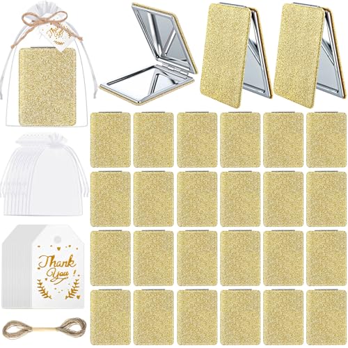 Gold Compact Mirrors 24 Sets with Thank You Tags & Organza Bags Wedding Party Favors