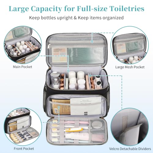 Travel Toiletry Bag for Women Girls - Large Waterproof Makeup Organizer - Black / Standard
