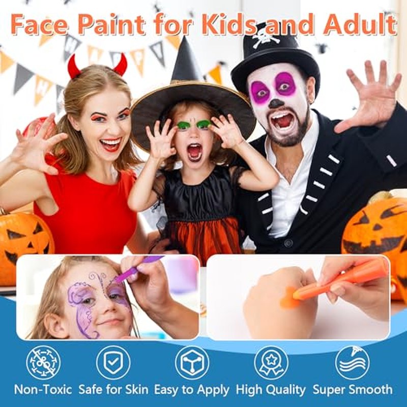 6PCS Glow in the Dark Body & Face Paint Sticks, Makeup Face Paint Kit for Kids and Adults Halloween Club, UV Black Light Birthday Party Masquerade Neon Glow Party Supplies