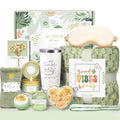 Mother's Day Gift Basket for Women - Vanilla Relaxation Spa Set with Tumbler & Cozy Blanket - Green