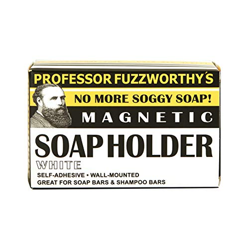 Professor Fuzzworthy Air Dry Magnetic Soap Holder White in-Shower Storage for Soaps & Beard Shampoo Bars - No More Soggy Soaps - Soap Dish Dispenser Bath Kitchen & Shower