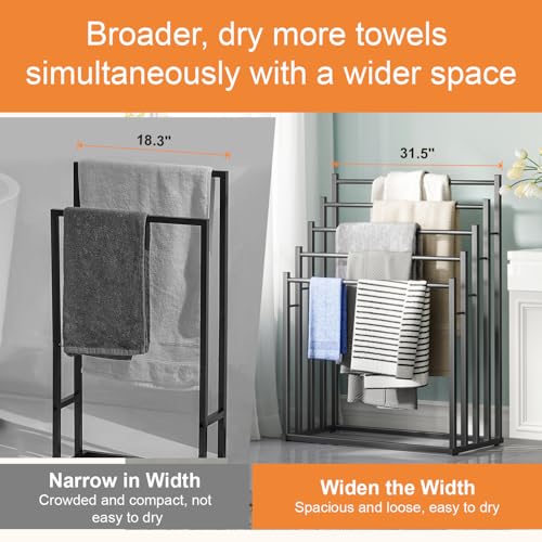 Honiter 5-Tier Wide Black Free Standing Towel Rack for Bathroom & Pool