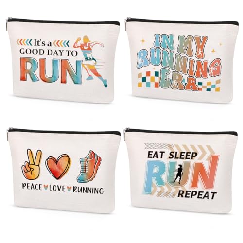 Running Accessories for Women, 4 Pcs Runner Makeup Bag Gifts Set, Cross Country Running Essentials, Track and Field Pouch, Marathon Gifts for Runners Women, Sports Cosmetic Bag