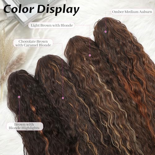Isaic 30 Inch Omber Medium Auburn Claw Clip Ponytail Extension - Wavy Synthetic Hairpiece for Thin Hair