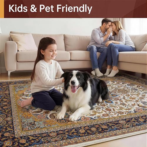 Orange 8'x10' Washable Boho Low Pile Non-Slip Area Rug - Watthourhome