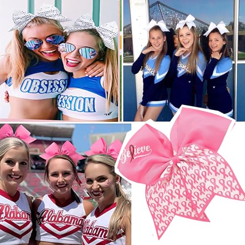 Large Pink Breast Cancer Awareness Cheer Hair Bows - White Pink Variation, 24PCS