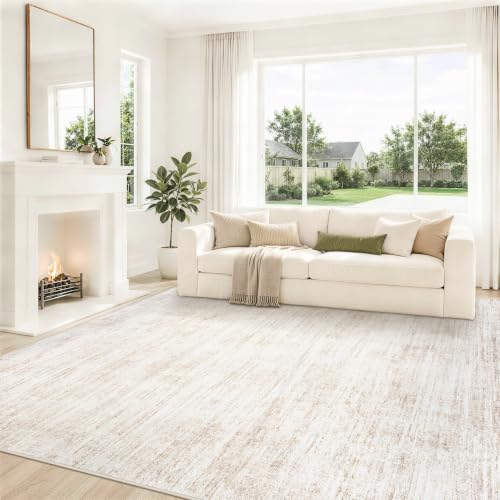 Yidanamy 8x10 Beige Washable Area Rug - Modern Abstract Neutral Carpet for Living Room