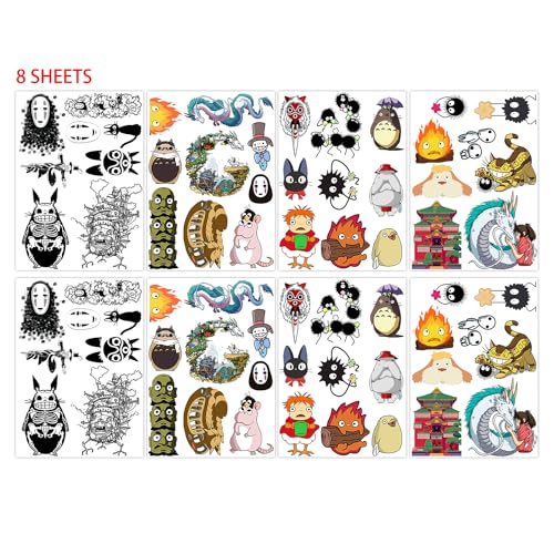 Pounchi Japanese Anime Temporary Tattoos (8 Sheets) Gifts Anime Decor Cosplay Waterproof Temporary Tattoos Cartoon Stickers Party Favors Supplies for Teens Man Woman