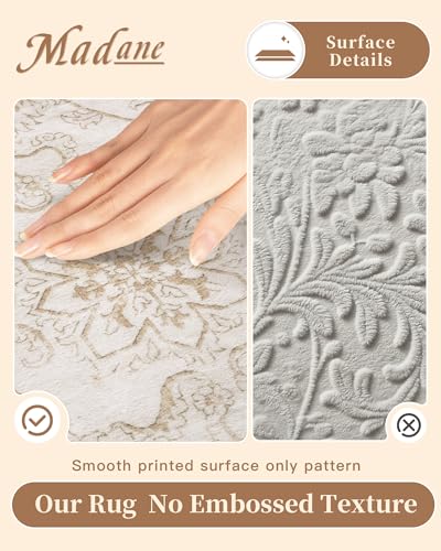 Madane 8x10 Washable Area Rug for Living Room - Natural Ivory, Soft & Non-Slip