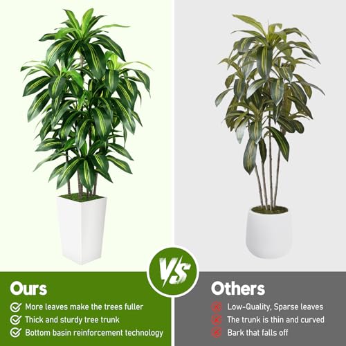 White 5FT Artificial Dracaena Tree Indoor with Planter - Realistic Faux Plant