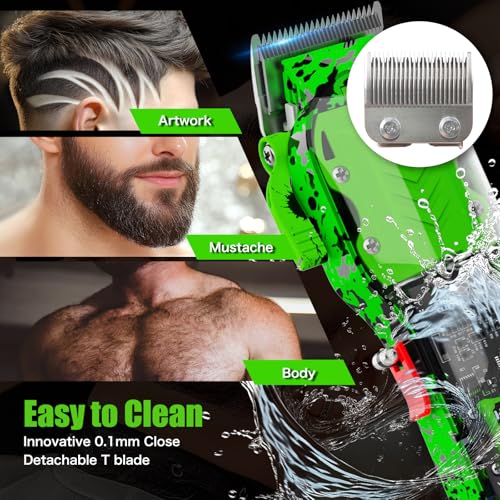 Professional Hair Clippers for Men, Cordless Barber kit for Hair Cutting & Grooming, Hair Clippers Set for Barber Haircut with LED Display 8 Fade Taper Combs(Green)