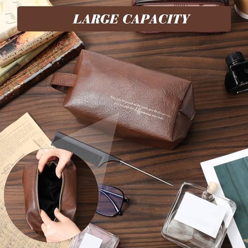 12 Pcs Groomsmen Gifts Bag for Men PU Leather Toiletry Travel May You Be Proud of the Work Sign Large Capacity Makeup Bag with Zipper Employee Appreciation Gift Shaving for Coworker Dad