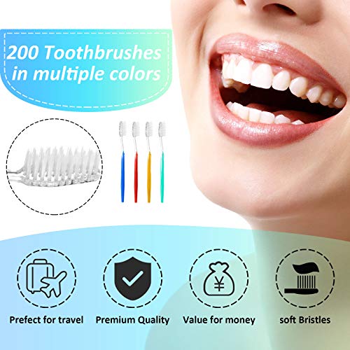 Patelai Vivid 200Pcs Disposable Travel Toothbrushes, Medium Soft Bristle, Individually Wrapped