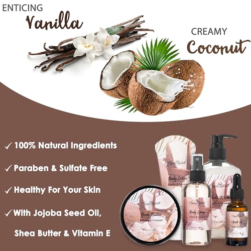 Aqua Elegante Coconut Vanilla Bath Gift Basket for Women - Deluxe 11-Piece Set - Variation: Coconut + Vanilla / 1 Count