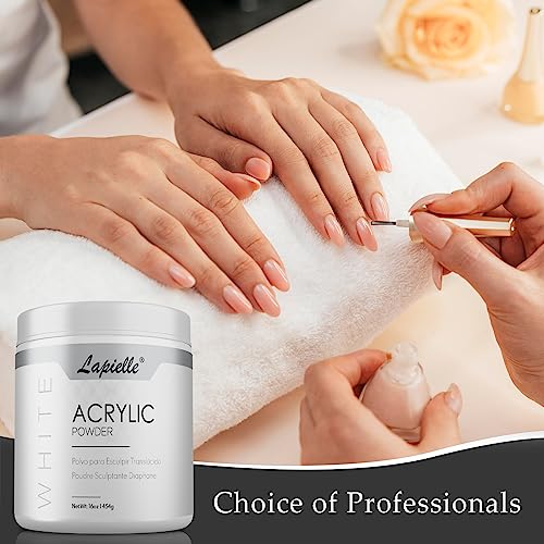 Professional Acrylic Powder for Nail Art. Long-lasting, Large capacity and quick dry. Quality Salon Manicure Nail extension CLEAR, PINK, & WHITE (16oz) (White)