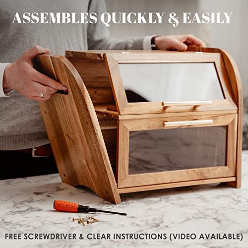 Apace Living Umber Acacia Wooden Extra Large 2-Shelf Bread Box for Kitchen Countertop
