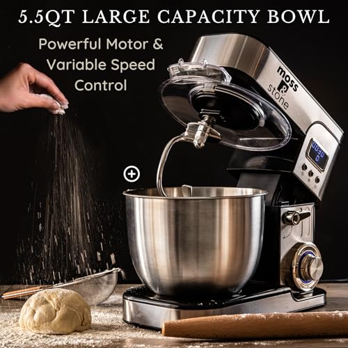 Stainless Steel LCD Stand Mixer with 6 Speeds, 5.5 Qt Bowl & Attachments