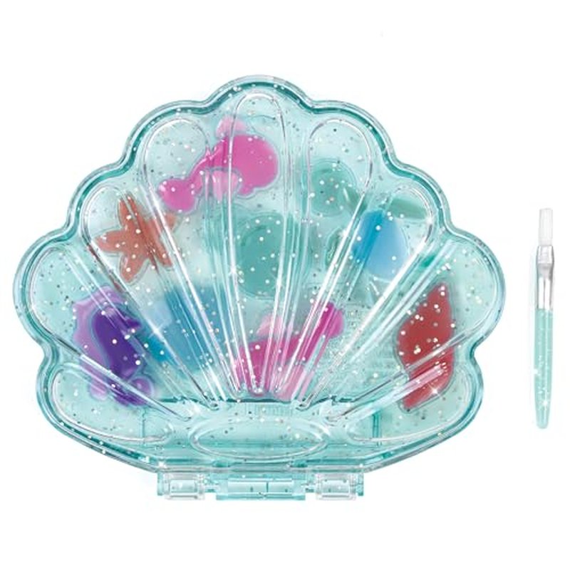 3C4G: Aquatic Treasures Lip Gloss Palette - Portable Clam-Shaped Case, 10 Fruity Strawberry-Scented Colors, Three Cheers for Girls, Kids Ages 8+