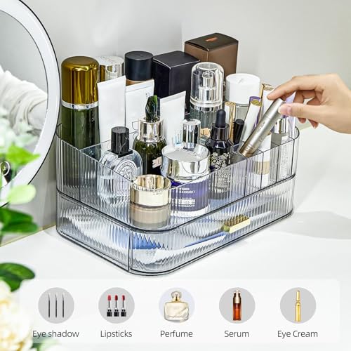 Ssiixx Makeup Organizer with Stackable Drawer,Large Capacity Cosmetic Storage Display Case for Vanity, Ideal for Desk Dresser Countertops Bathroom and Bedroom,Suitable for Cosmetic (Transparent)