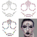 3Pack Sugar Skull Face Gems Jewels Day of the Dead Face Temporary Tattoo Glitter Rhinestone Stickers for Makeup Skeleton Face Gems for Halloween Party Festival Accessory and Nail Art Decorations