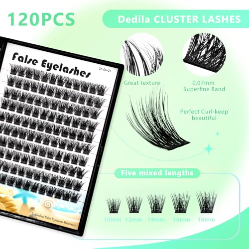 Large Tray- 10-20MM Available 120 Pcs D Curl Cluster Eyelashes Makeup Volume Eye Lashes Extensions Natural Long Wide Stem Individual False Eyelashes (14mm)