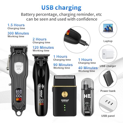 HIENA PRO Professional Hair Clipper Set, Electric Foil Shavers and Beard Trimmers, Ear, Rechargeable Cordless Barber Kit and Hair Cutting Set, Nose Hair Trimmer Set & Facial Grooming Tool