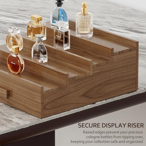 Solid Walnut Cologne Organizer for Men,4 Tier Cologne Stand,Wooden Cologne Holder Display Shelf with Drawer Storage and Hidden Compartment,Perfume Stand Organizer,Gift for Men Dad Husband
