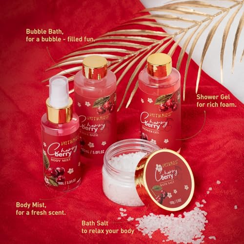 Hitrees Cherry & Berry Spa Gift Set for Women - Bath, Body & Hair Care