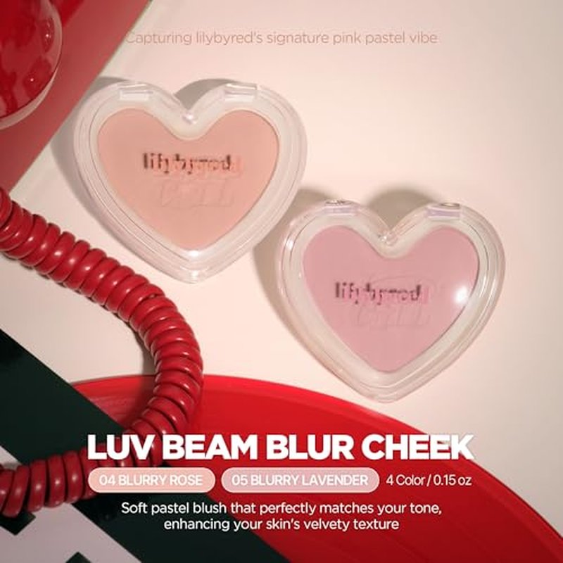 lilybyred Luv Beam Blur Cheek | Heart-Shaped Korean Powder Blush, Silky Texture, Lightweight, Soft Blurring Matte Finish, Long-Lasting, Natural Flush, Floral Woody Scent, 0.14 oz. (05 Blurry Lavender)