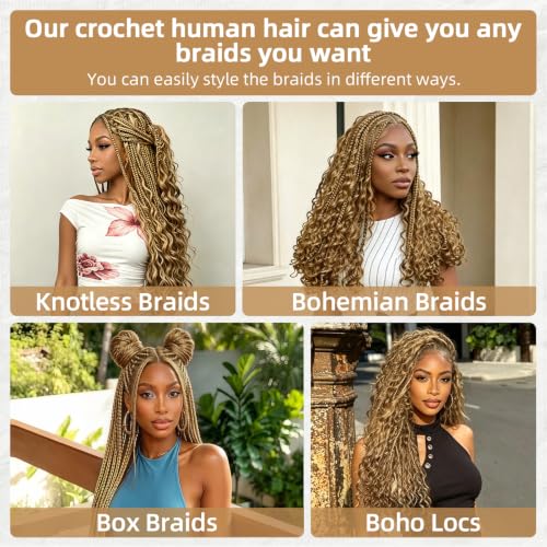 Pre Separated Deep Wave Crochet Hair Extensions 18 Inch - Honey Blonde 27# - 60g