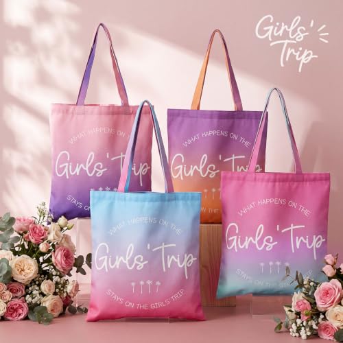 Stylish Girls Trip Gift Set - 4 Tote & Makeup Bags with Palm Tree Print - Variation of THIS listing