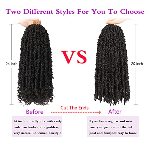 24 Inch Butterfly Locs Crochet Hair with Curly Ends - 6 Packs, Pre-Looped, Soft Faux Locs, Natural Style (1B# Variation of THIS listing)
