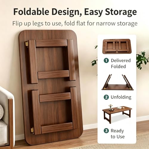 Japanese Folding Floor Coffee Table - 31.5 x 19.7 x 11.8 Inch Wooden Bento Style
