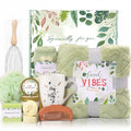 Green Spa Gift Basket for Women - Cozy Care Package with Candle & Accessories