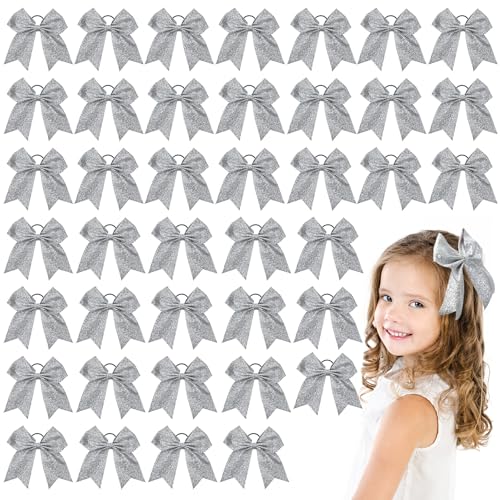 Cheerleader Hair Bows Glitter Silver 40 Pcs Cheer Hair Accessories