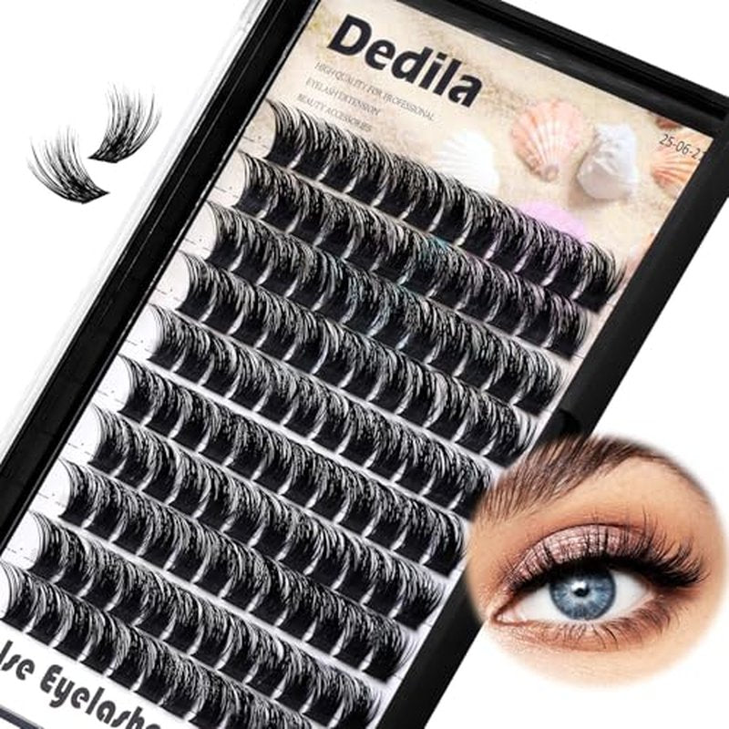 120 Clusters Individual False Eyelashes Wide Stem D Curl Handmade Dramatic Black Soft and Light 5D Volume Eye Lashes Extensions Thick Base Women Girls Beauty Tools (14mm)