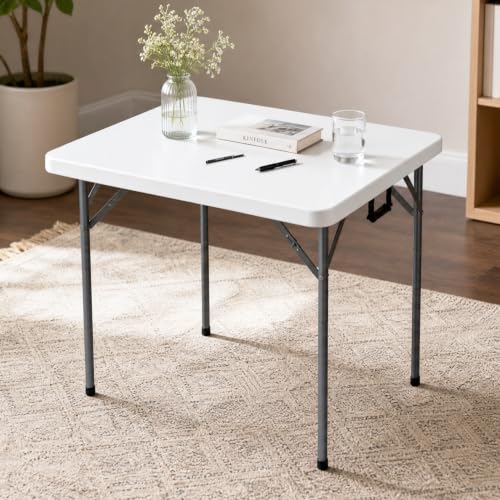 34-Inch Square Folding Card Game Table with Removable Steel Legs, Waterproof HDPE Top, Portable for Parties & Camping