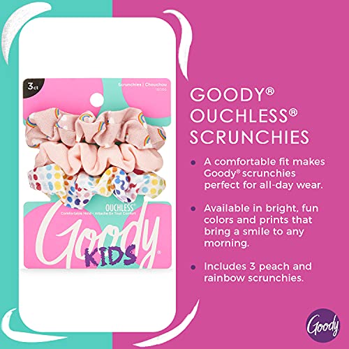 Goody Ouchless Hair Scrunchie - 3 Count, Rainbow & Peach - Secure Styling Accessories for All Hair Types - Pain-Free and Easy to Use