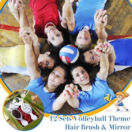 Volleyball Team Gift Set - 12 Hair Brushes & Mirrors for Girls