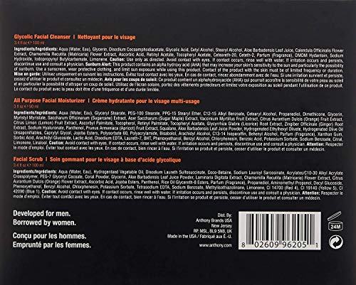 Anthony Face It & Go Facial Skincare Kit - Cleanser, Moisturizer & Scrub