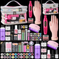 Nail Kit for Beginners with Everything: Professional Nail Acrylic Powder Liquid Set with Practice Hand Drill U V Light in Cosmetic Bag for Women Salon Home (Silver)