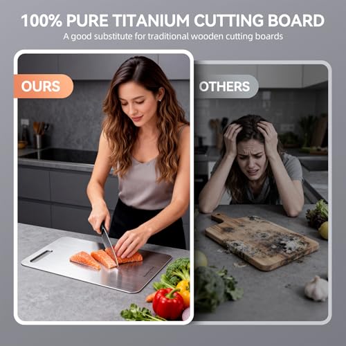 GoodArtificer Titanium Cutting Board Set of 3 - Double-Sided Non-Toxic Kitchen Boards, Silver, 16x10/13x8/10.5x6.5 inches