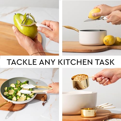 Gold Kitchen Utensils Set - 23-Piece White & Gold Cookware with Holder, Champagne Gold Variation