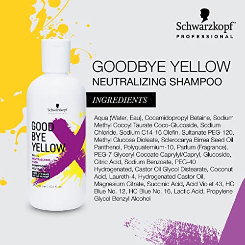 Schwarzkopf Professional Goodbye Yellow Purple Shampoo – Neutralizing Brightening Wash for Blonde & Gray Hair, 10.1 Fl Oz