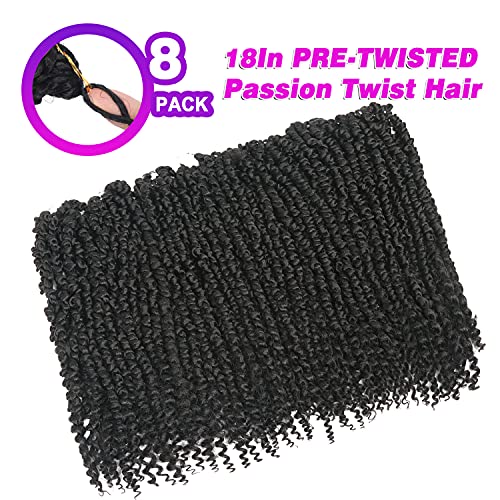 Long Passion Twist Crochet Hair 18 Inch 1B - Pack of 8 for Black Women