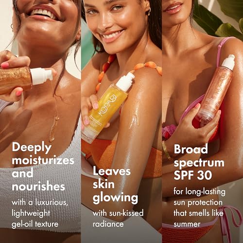 Kopari Sun Shield Body Glow, Broad Spectrum SPF 45, Lightweight Shimmering Gel Texture Absorbs Quickly, Non Sticky, Glowing Results, Rose Gold 5 oz