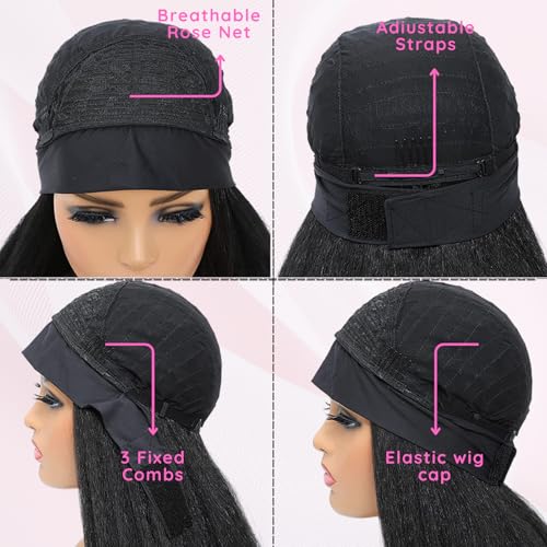 16 Inch Yaki Curly Headband Wig Natural Black - No Glue, Tangle-Free, Synthetic Hair