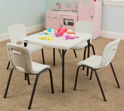 Kids Stacking Chairs Set - 4 Pack Almond Indoor Outdoor Durable Plastic
