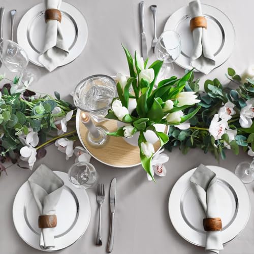 24 Pcs Stainless Steel Silver Charger Plates Set 13 Inch Round for Dining